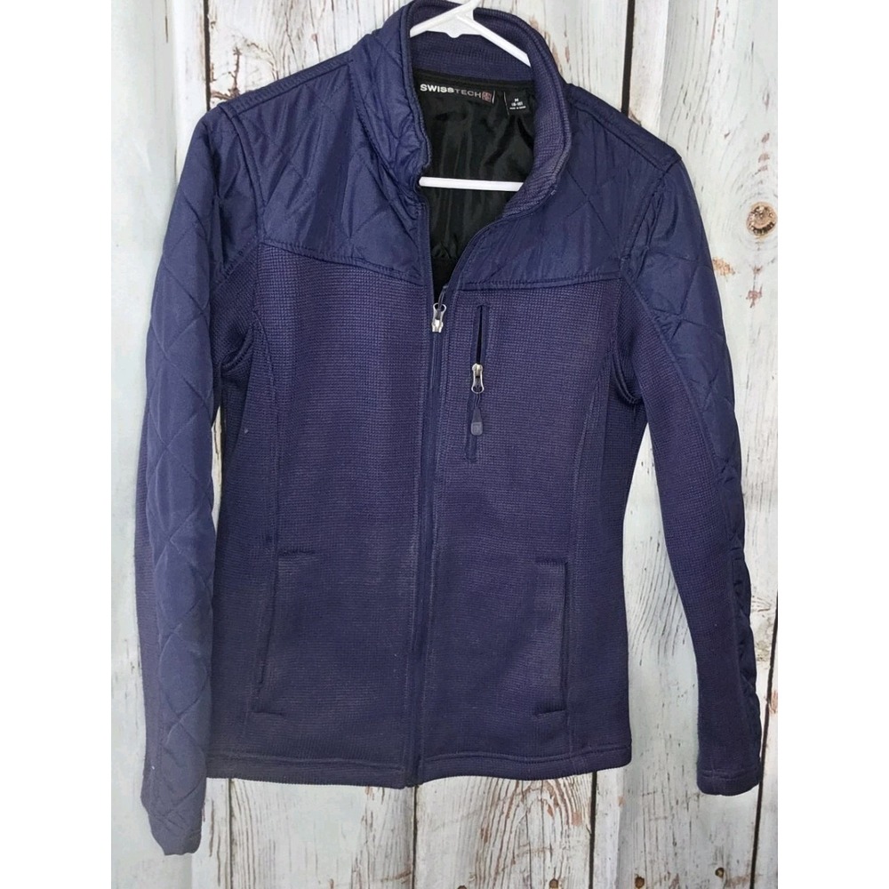 Swiss Tech Jacket Plum Purple M Thermal Waffle Knit Pocket Full Zip Collar Sport